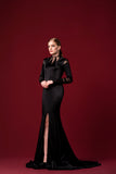 Sheer Paneled Stretch Satin Viscose Long Dress
