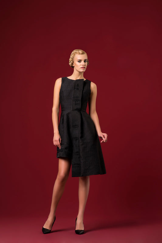 Pleat Detailed Jacquard Short Dress