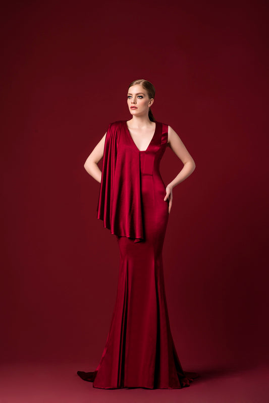 Asymetric Stretch Satin Viscose Long Dress