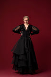 Metallic Piping Detailed Viscose Combine Jacket with Layered Organza Skirt