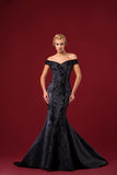 Off-Shoulder Flowered Jacquard Long Dress