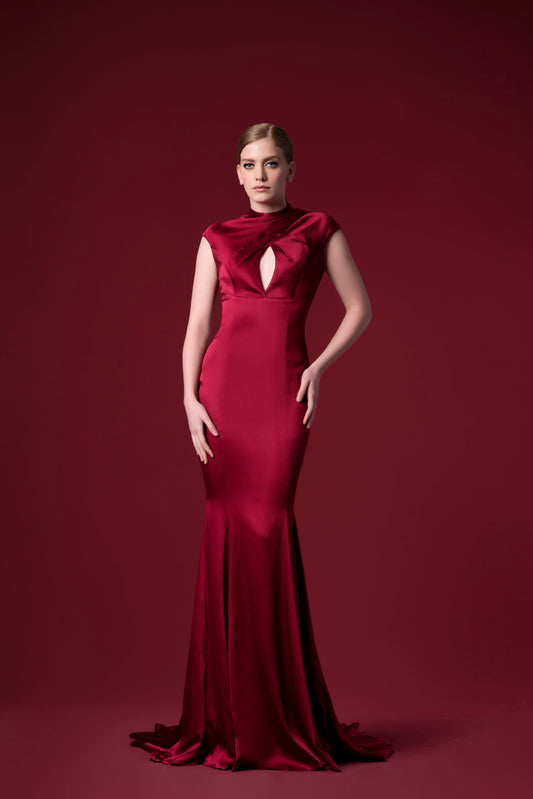 Wrapped Stretch Satin Viscose Long Dress