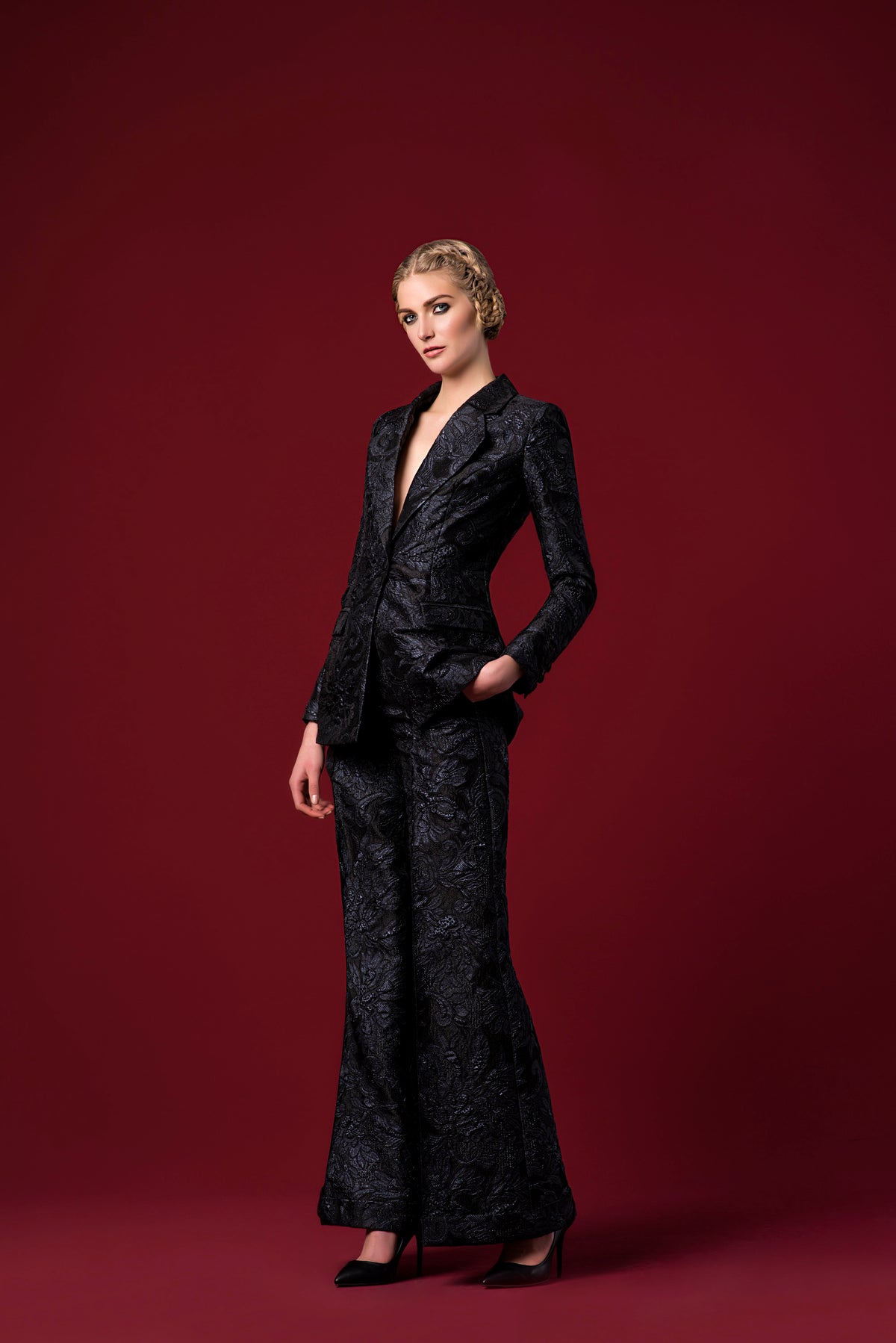 Flowered Jacquard Classic Jacket and Pant