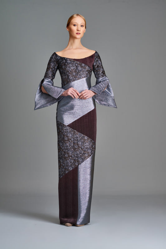 Multi Fabric Combined Long Dress