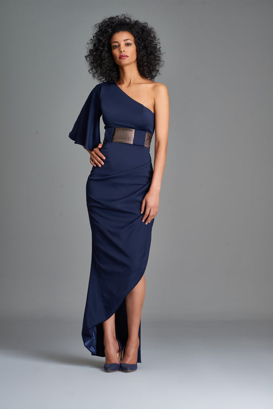 Asymmetric Double Viscose and Stretch Metallic Dress