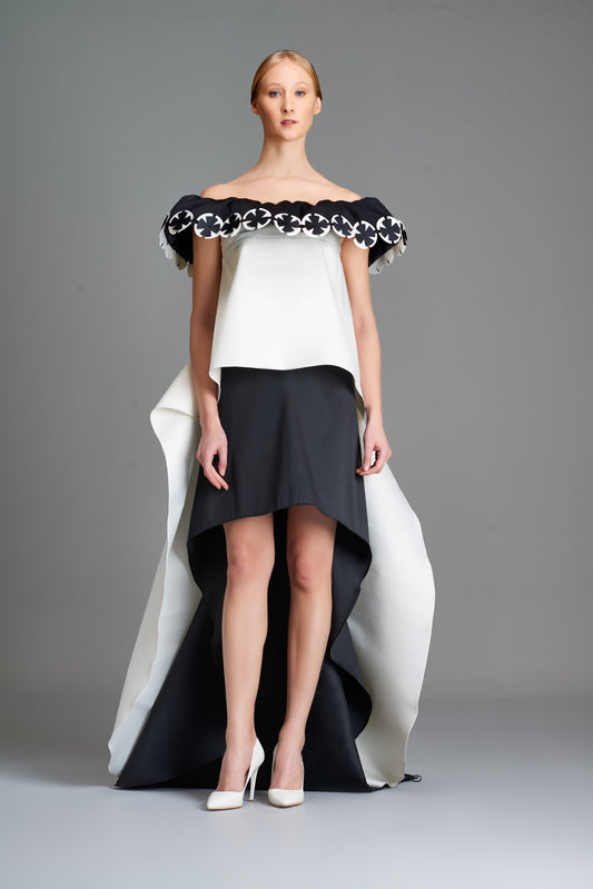 3D Flower Detailed Taffeta Dress