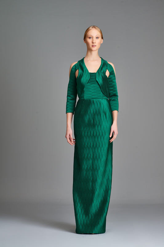 Pleated Satin Long Dress
