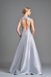 Pleated Metallic Satin Open-Back Gown