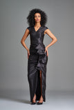 Ruffled Stretch Metallic Draped Long Dress