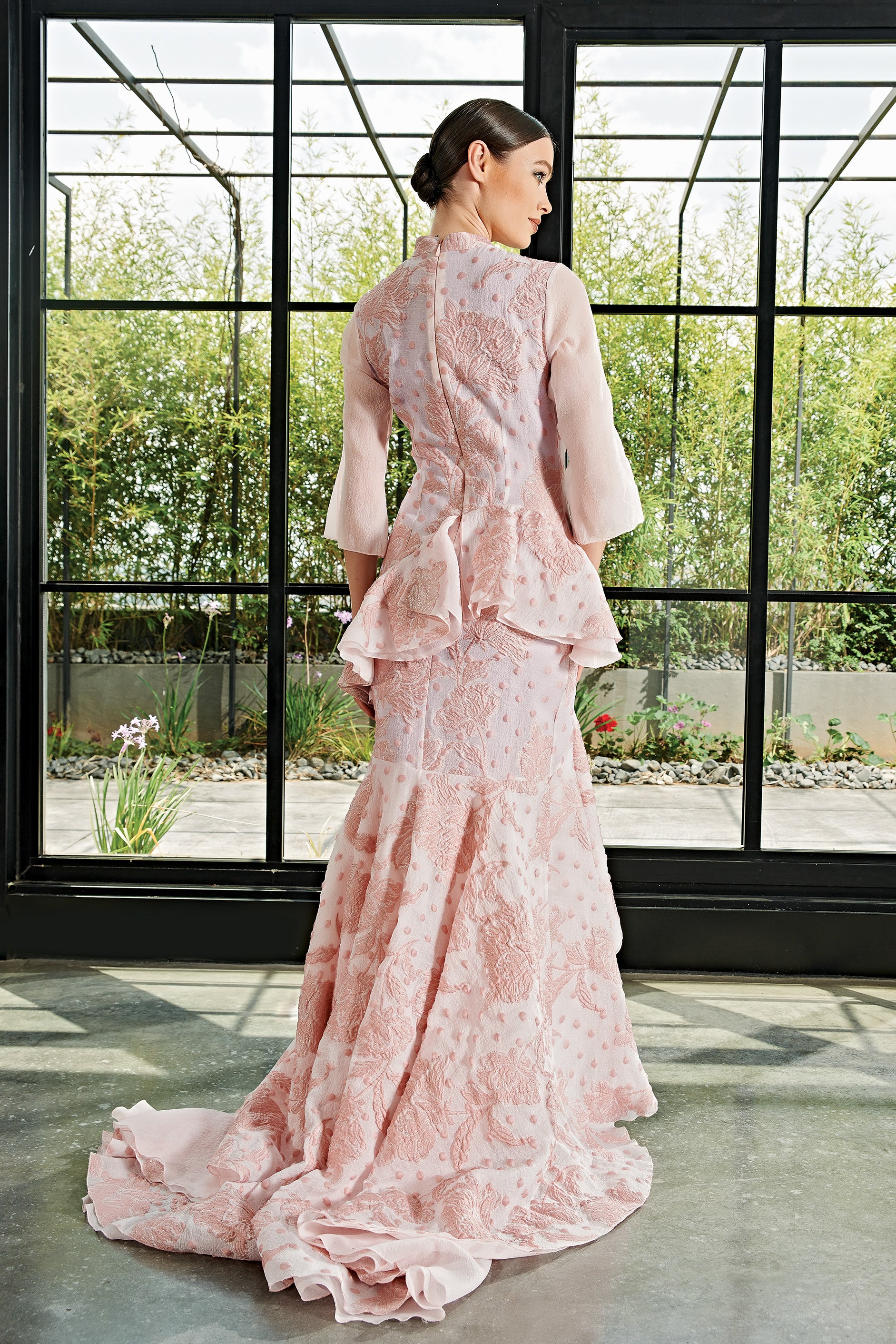 pink lace peplum dress Pink Lace Peplum Midi Dress