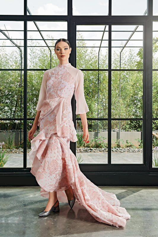 Ruffle Detailed Fil-Coupe and Soft Organza Dress