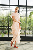 Layered Ruffle Detailed Flowered Fil-Coupe Long Dress