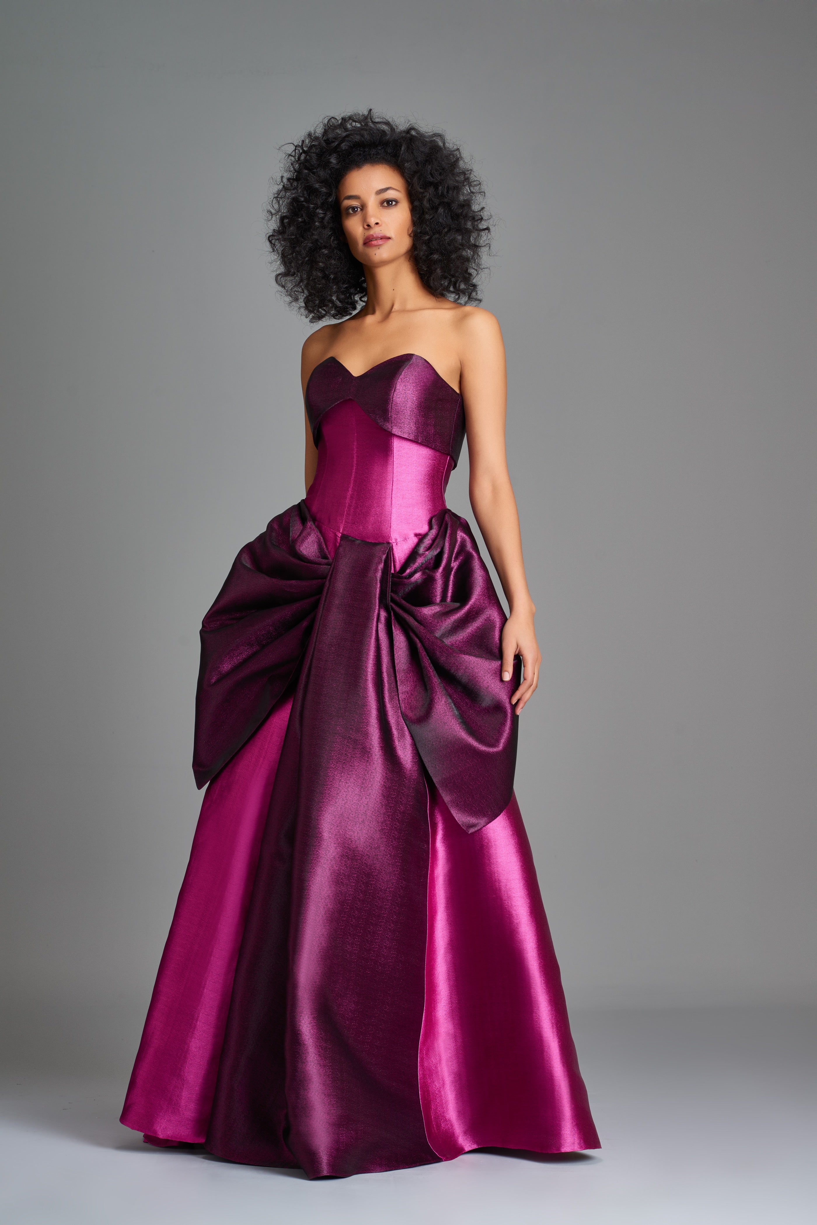 Bow Detailed Double-Side Taffeta Gown