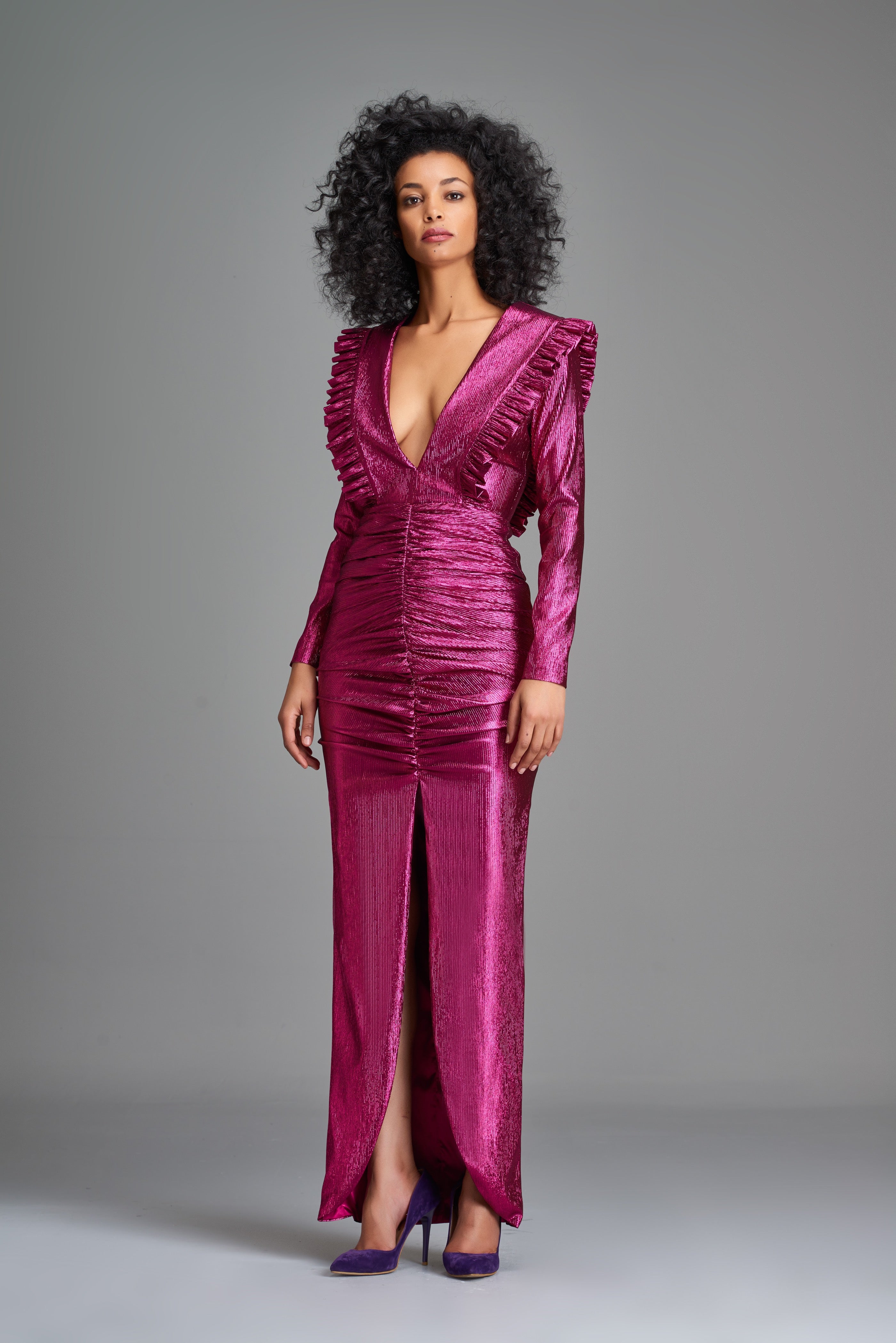 metallic stretch dress Women's Midi dress in metallic stretch jersey | Silver