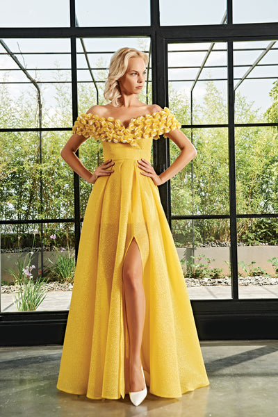 3D Flower Detailed Double-Side Taffeta Midi Dress – John