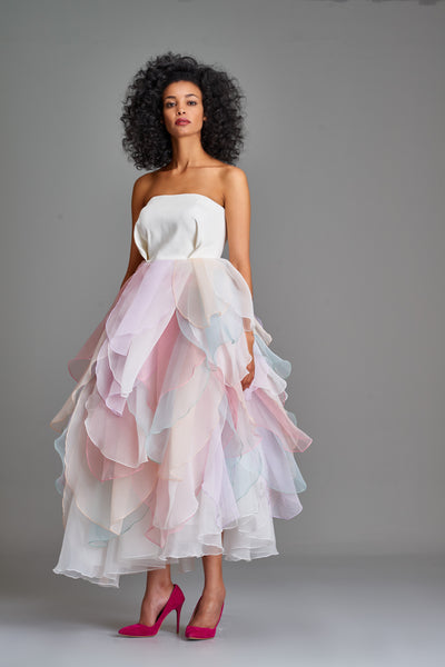 Layered Organza and Double-Faced Viscose Long Dress Black Layered Organza and Double-Faced Viscose Long Dress Black