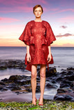 Ruffled Metallic and Flowered Jacquard Mini Dress