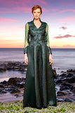 Organza Sleeve Detailed Crinkle Jacquard Long Dress