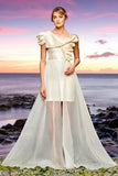 Organza Overskirt Detailed Flowered Jacquard Dress