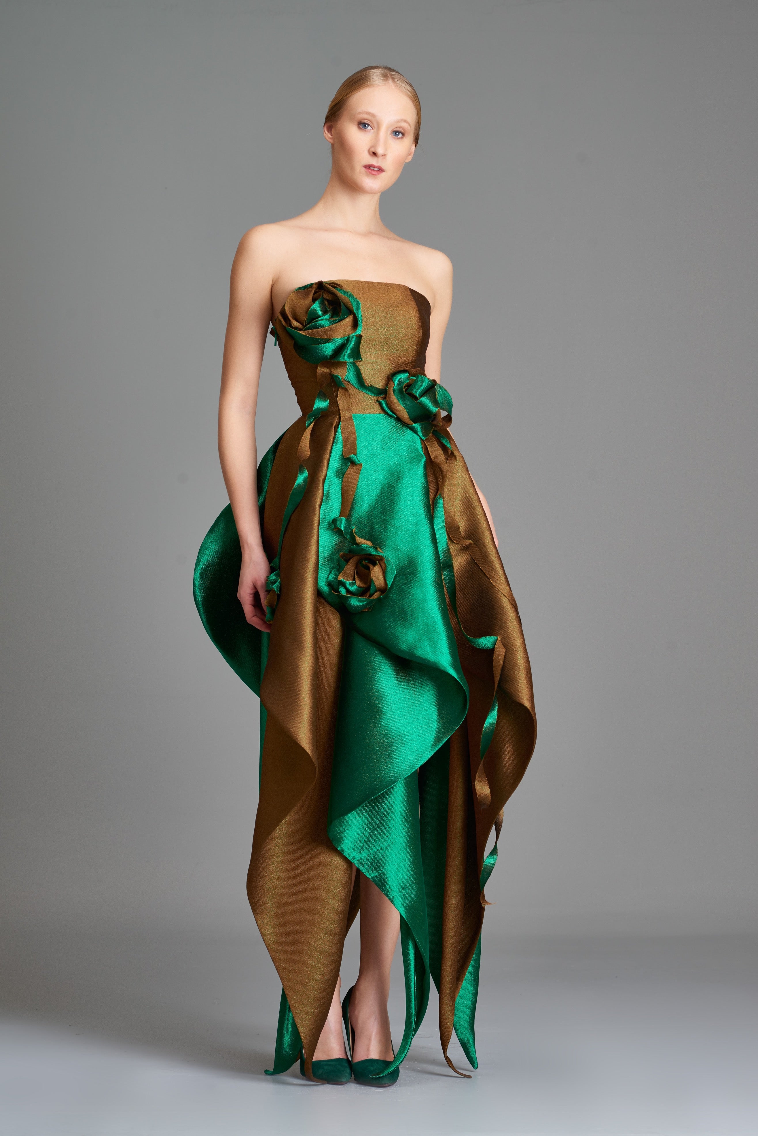 3D Flower Detailed Double-Side Taffeta Midi Dress 3D Flower Detailed Double-Side Taffeta Midi Dress