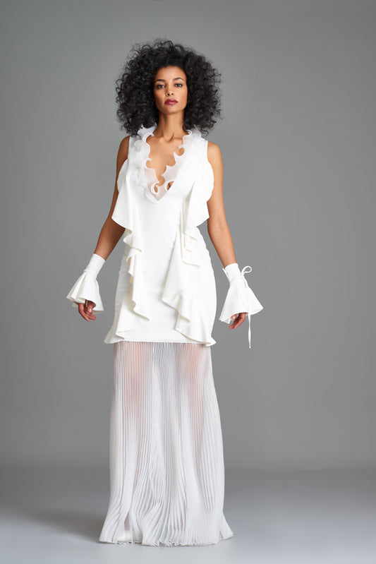 Pleated Organza and Double Viscose Dress