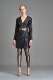 Two-Tone Stretch Metallic Short Dress with Pant