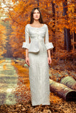 Metallic Jacquard Paneled Flowered Jacquard Long Dress