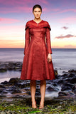 Organza Neckline Metallic Crinkle Jacquard Dress