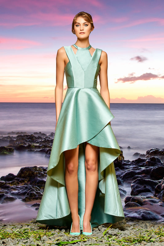 Layered Taffeta Hi-Low Dress