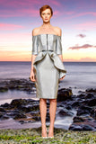 Off-The-Shoulder Metallic Crinkled Jacquard Dress