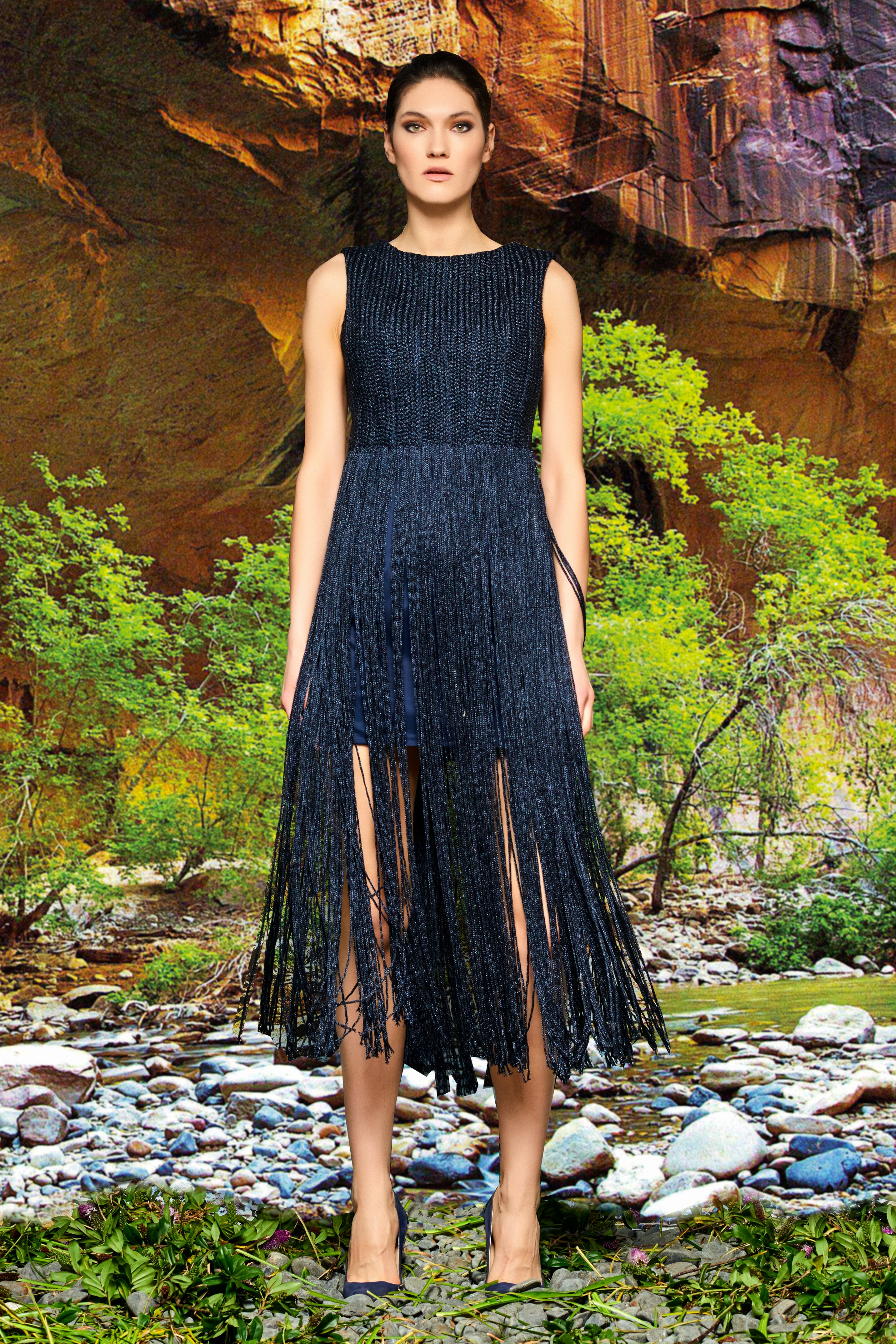 fringe metallic dress Diagonal Metallic Fringe Dress