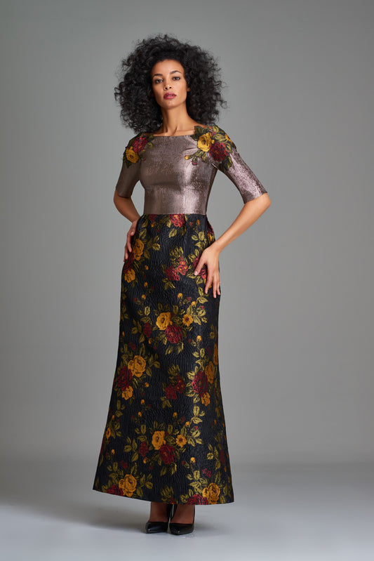 Layered Organza and Double-Faced Viscose Long Dress