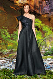 Asymmetric Metallic Crinkled Jacquard Gown