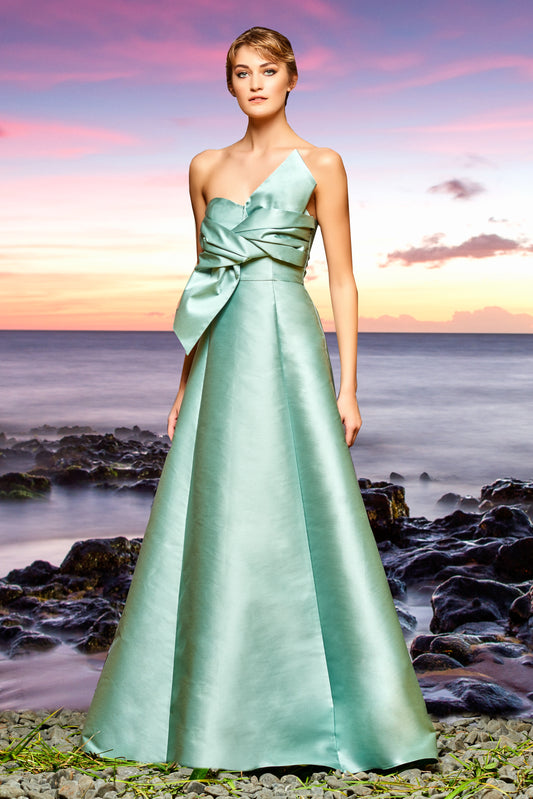 Bow Detailed Taffeta Gown