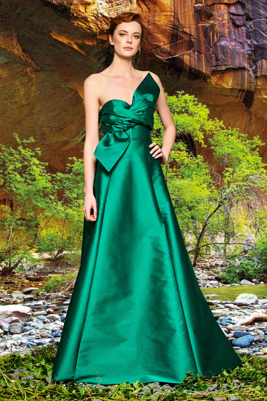 Bow Detailed Taffeta Gown