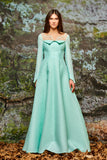 Organza Sleeve Metallic Crinkle Jacquard Long Dress
