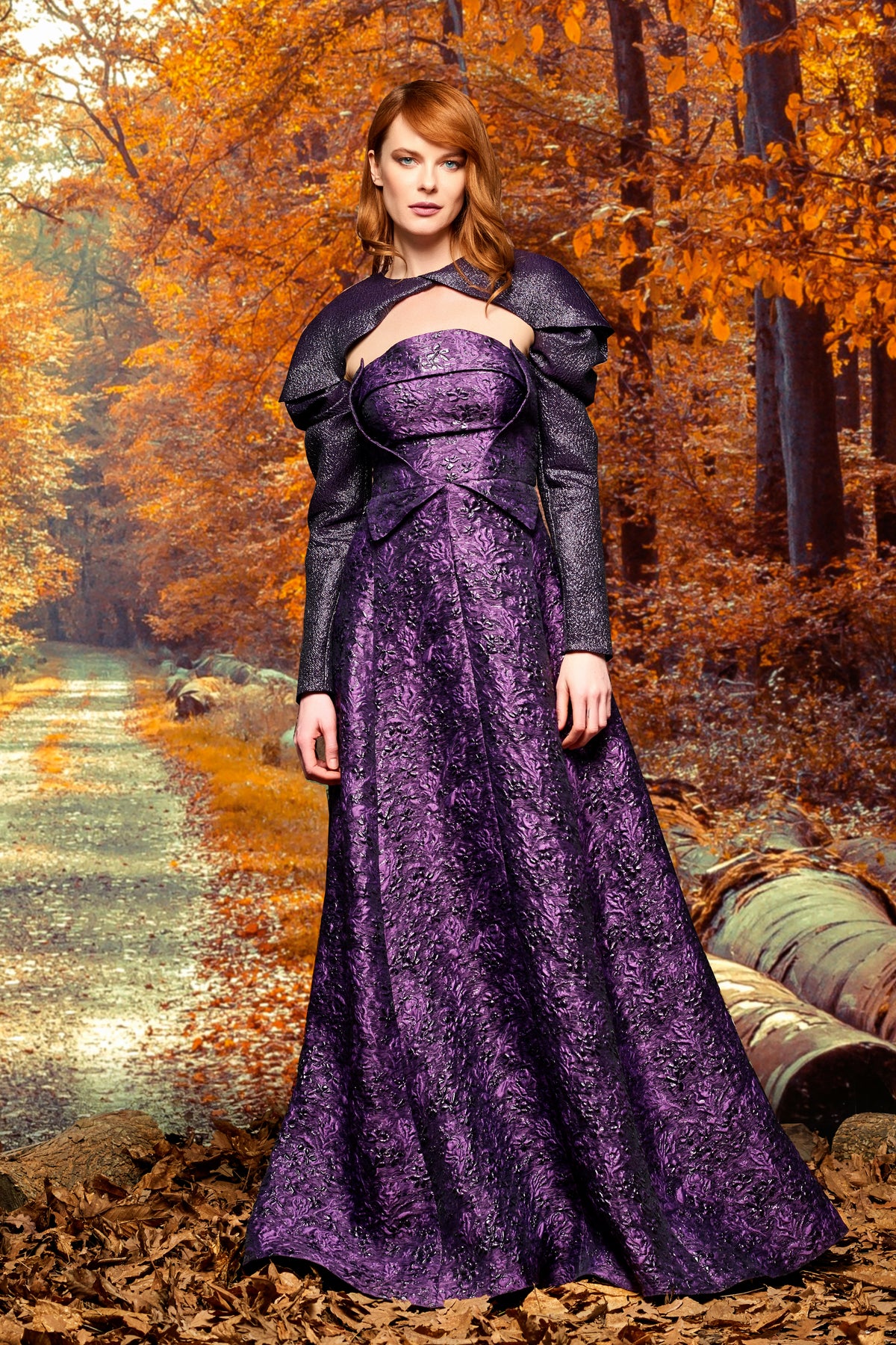 Removable Jacquard Bolero and Structured Jacquard Gown John Paul Ataker Removable Jacquard Bolero and Structured Jacquard Gown John Paul Ataker