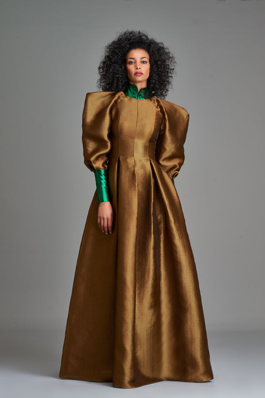Baloon Sleeve Double-Side Taffeta Gown