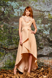 Organza Ruffled Metallic Crinkle Jacquard Hi-Low Dress
