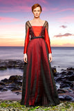 Organza Pleat Layered Taffeta Long Dress
