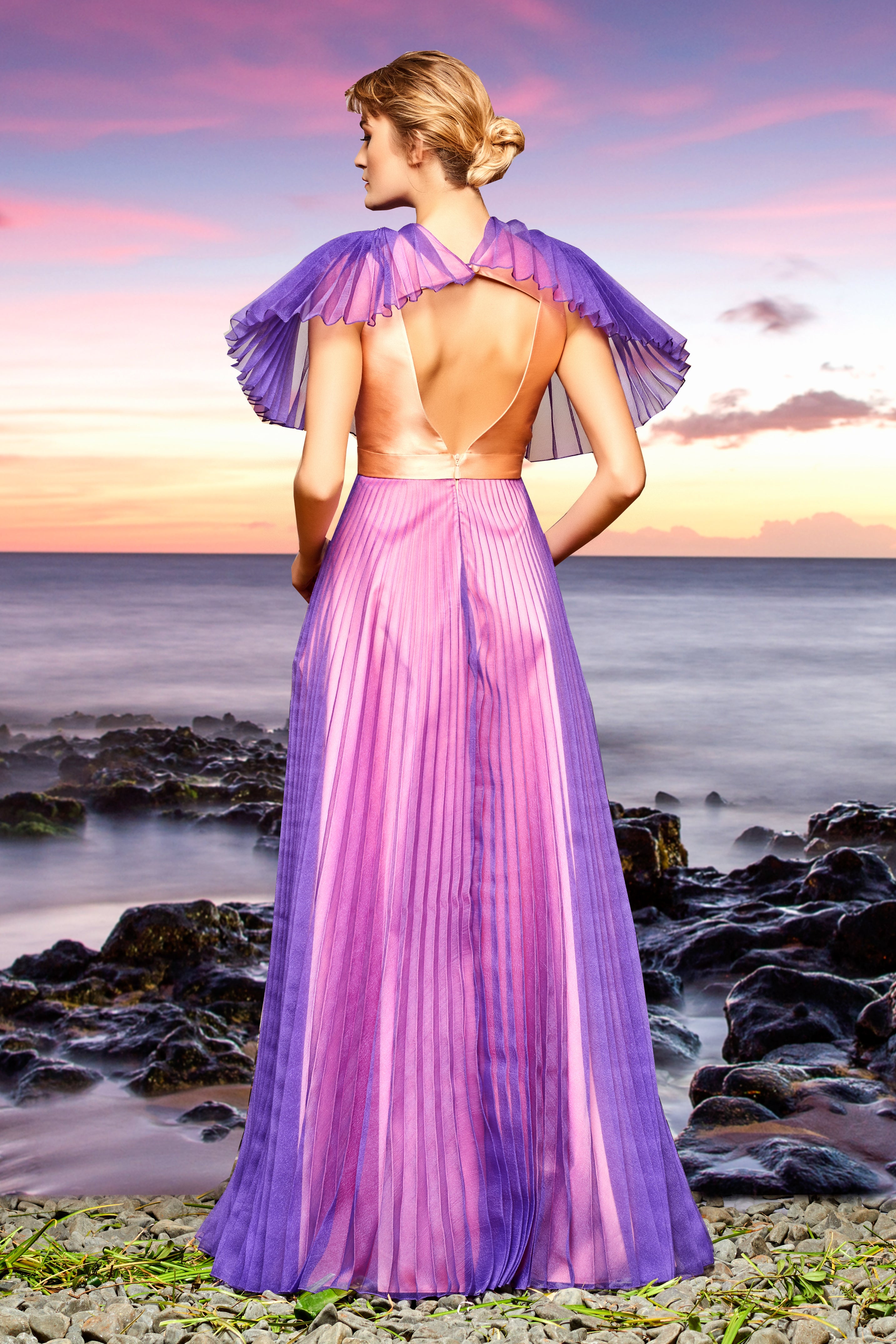 organza layered dress Women's Jenny Layered Round Neck Organza Knee-length Dress XS/S/M/L/XL Pink MEAN BLVD Customize / Pink