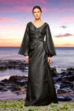 Draped Metallic Crinkled Jacquard Long Dress