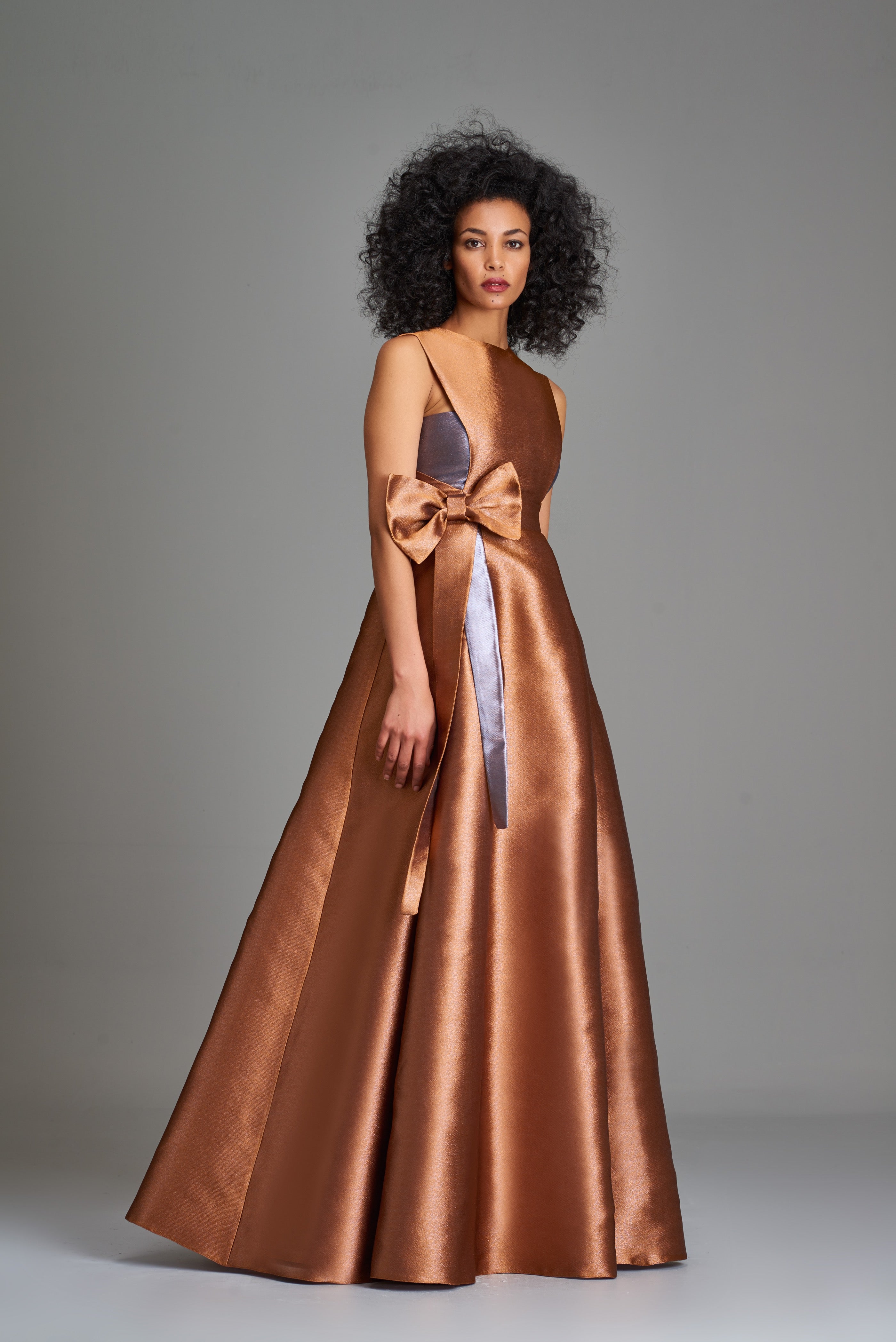Double-Side Taffeta Gown with Bow Detail