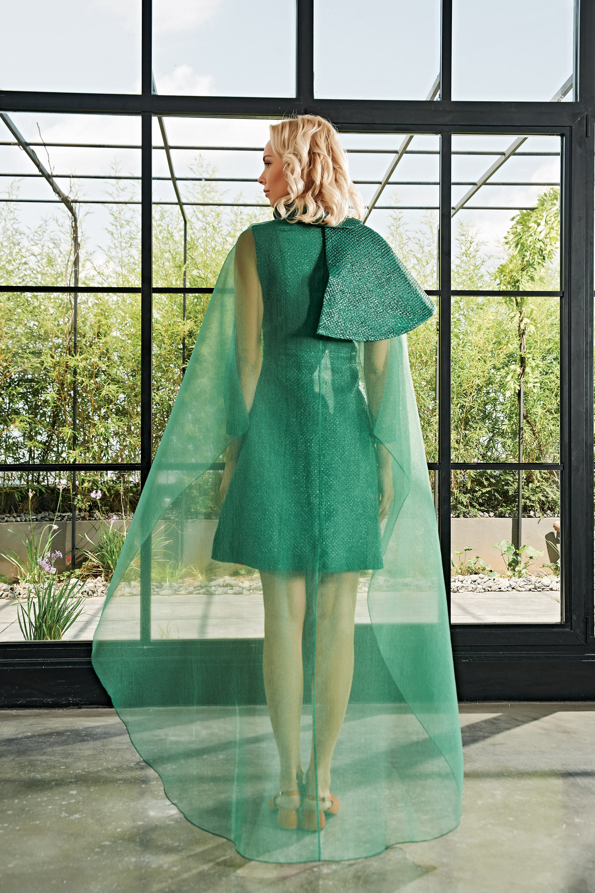 Honeycombed Jacquard Jacket with Organza Cape – John Paul Ataker