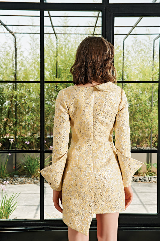 Asymmetric Flowered Jacquard Jacket