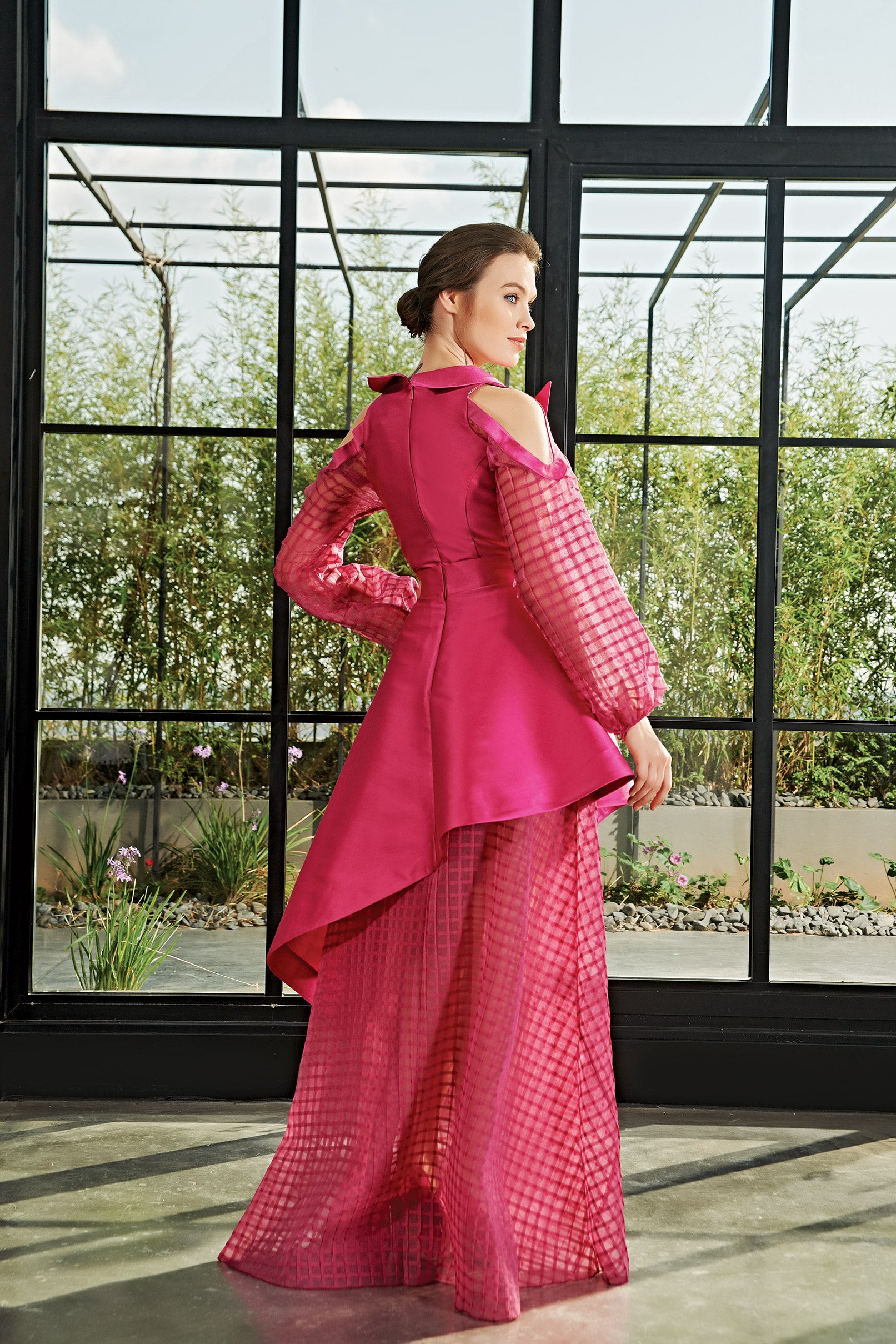 red organza dress CULT MIA X HAPPY CLOTHING FLORAL VELVET AND ORGANZA MAXI DRESS IN RED