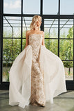 Embroideried Long Dress with Soft Organza Overskirt