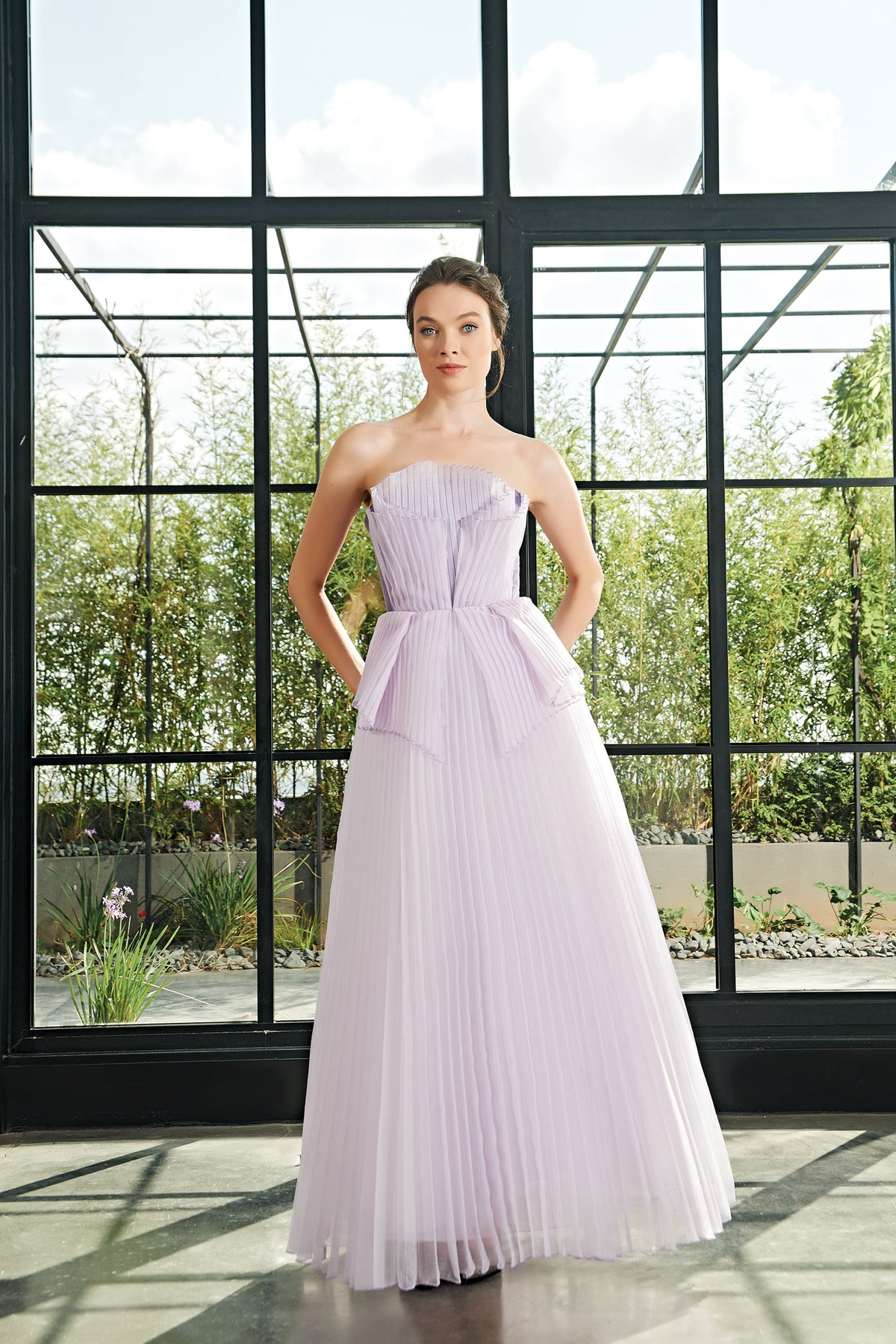 Organza Pleated Taffeta Gown