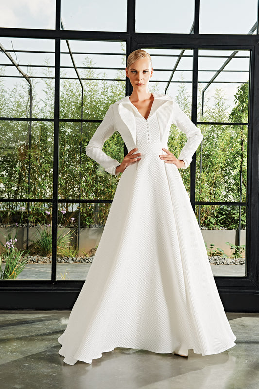 Structured Collar Detail Long Dress