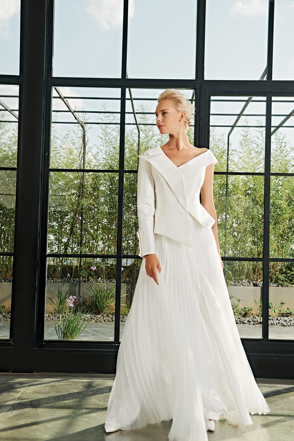 Pleated Organza and Taffeta Gown